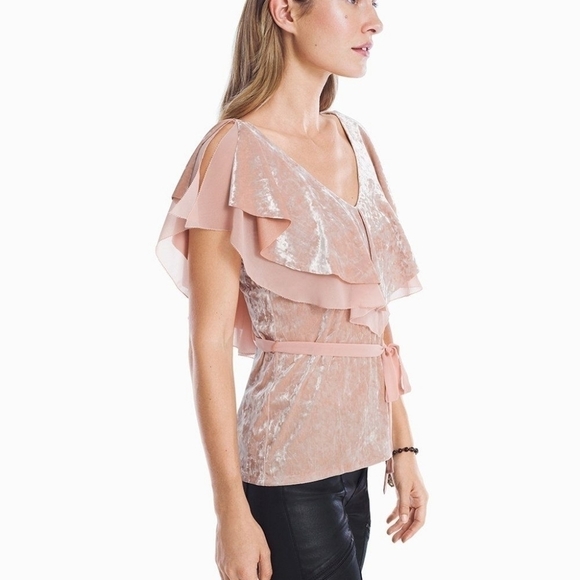 White House Black Market SS Velvet Flounce Top - Picture 2 of 8